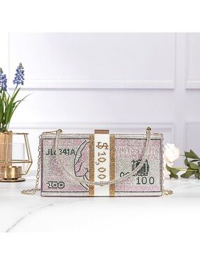 Crystal Money-Print Convertible Clutch